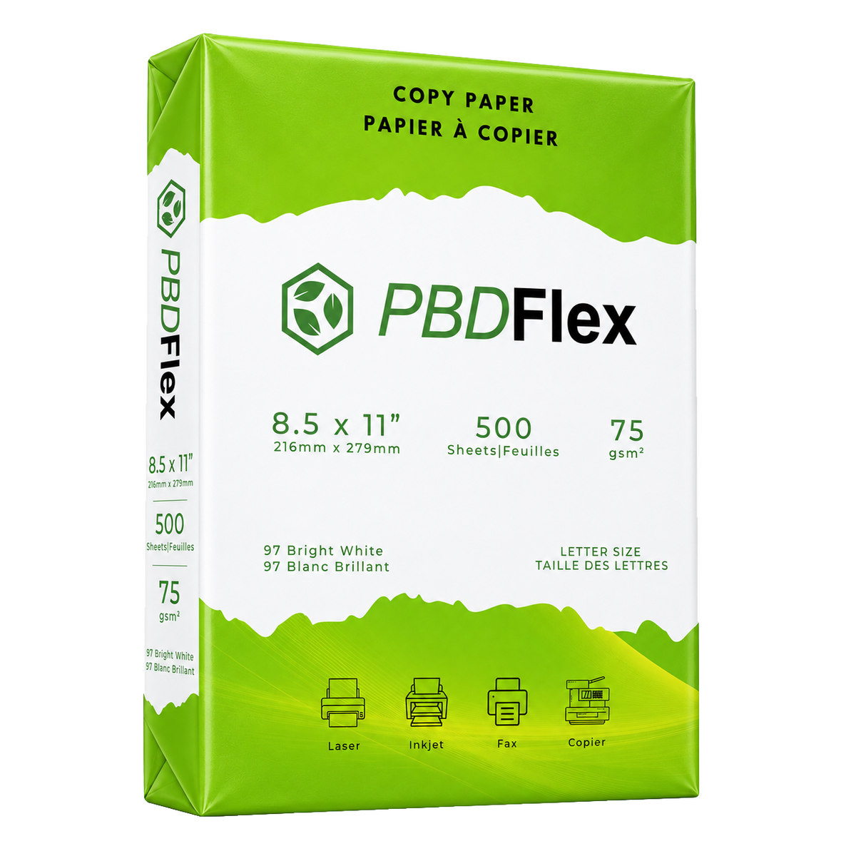PBD Flex Economy Copy Paper – Letter (8.5" × 11") – 20lb – 10 Reams (5,000 Sheets)