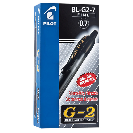 Pilot G-2 Gel Ink Roller Ball Pens Retractable Refillable (Fine Point 0.7mm, Black), 12 Count