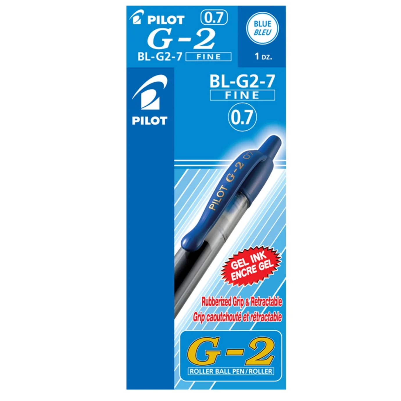 Pilot G-2 Gel Ink Roller Ball Pens Retractable Refillable (Fine Point 0.7mm, Blue), 12 Count