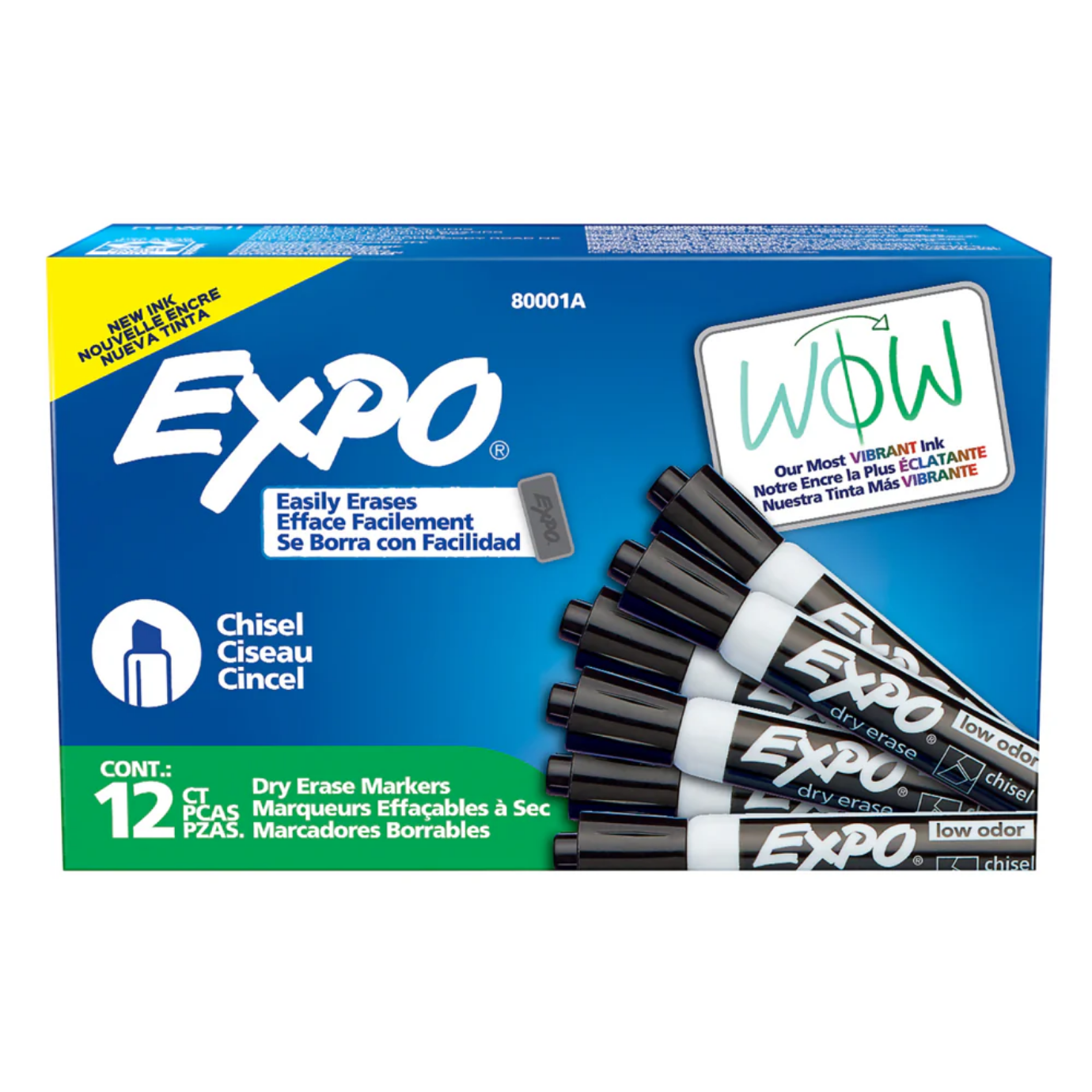 Expo Low Odour Dry-Erase Markers (Chisel Tip, Black), 12 Count