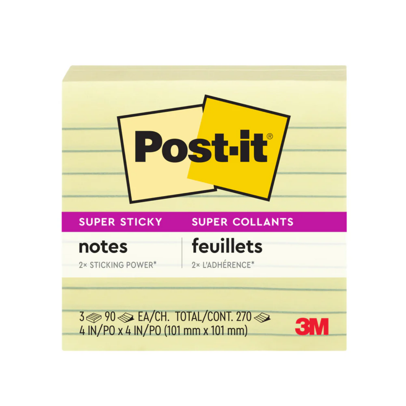 Post-it Super Sticky Sticky Notes (4in x 4in, Canary Yellow, Lined), 270 Count