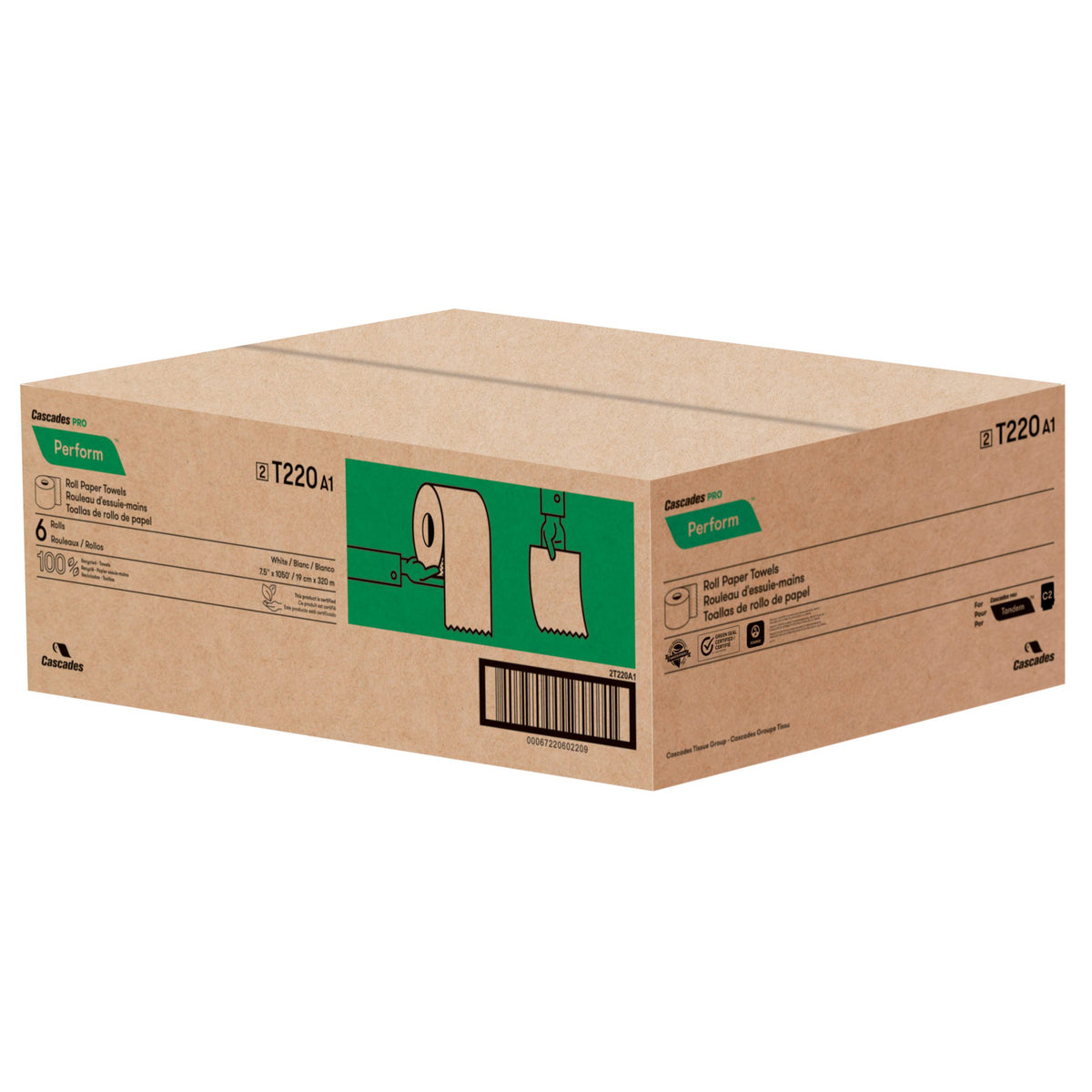 Cascades T220 Perform Roll Paper Towel (1-Ply, Natural, 1,050ft), 6 Rolls