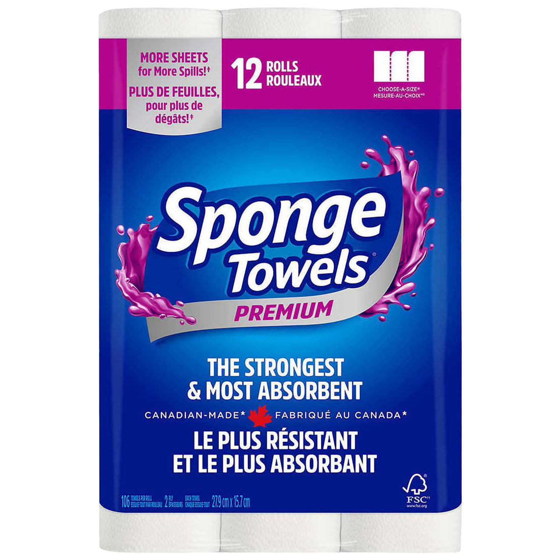 Sponge Towels Strong & Absorbant (2-Ply, 94 Sheets), 12 Count