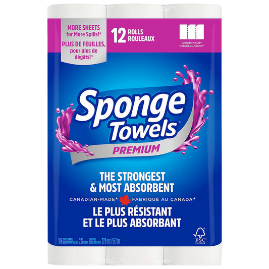 Sponge Towels Strong & Absorbant (2-Ply, 94 Sheets), 12 Count