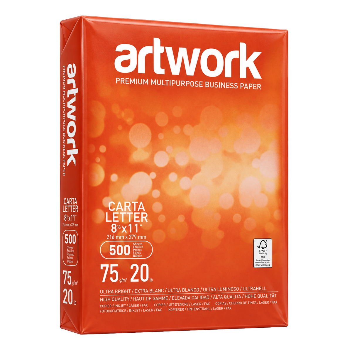 Artwork Multipurpose Business Paper – Letter (8.5" × 11") – 20 lb – Ultra Bright – 10 Reams (5,000 Sheets)