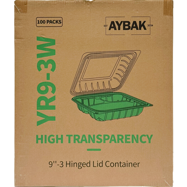 Aybak-93W Hinged PP Clear Top Take-Out (9 x 9 x 3in, 3-Comp), 150 Count