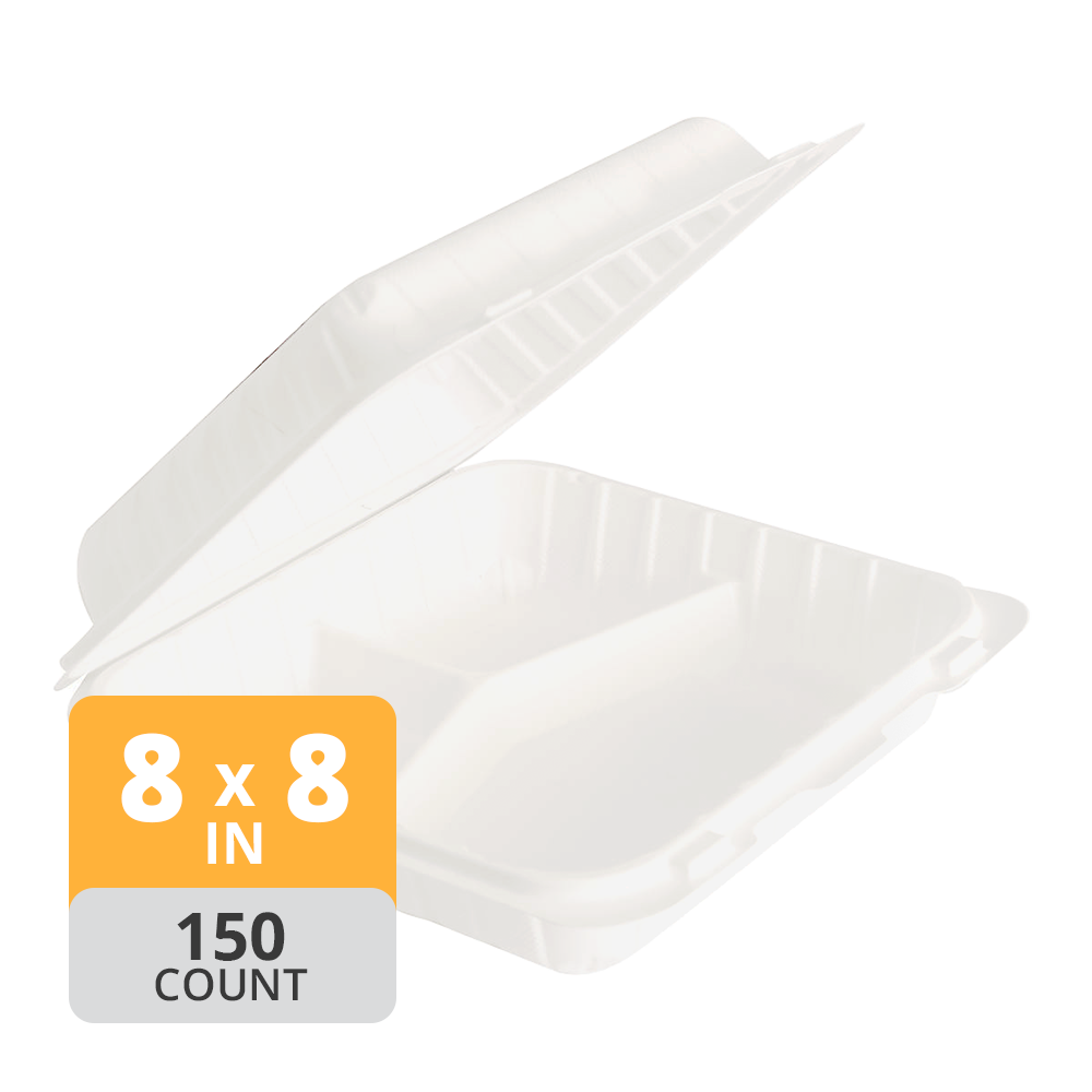 Aybak-83 Hinged PP 3-Comp Take-Out (8 x 8 x 3in), 150 Count