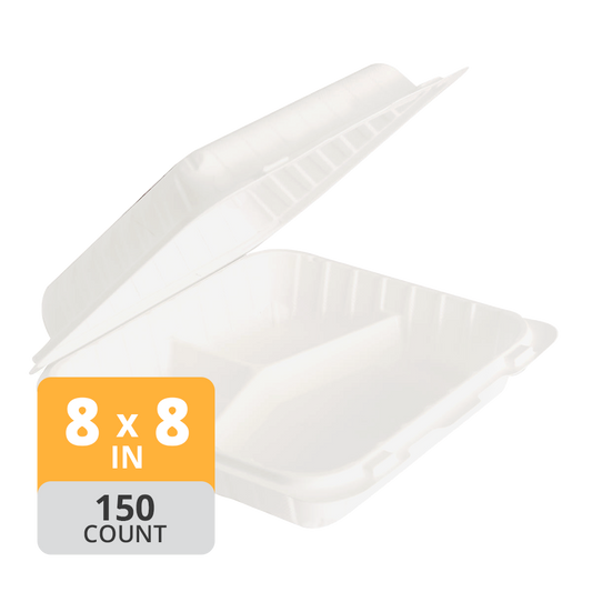 Aybak-83 Hinged PP 3-Comp Take-Out (8 x 8 x 3in), 150 Count