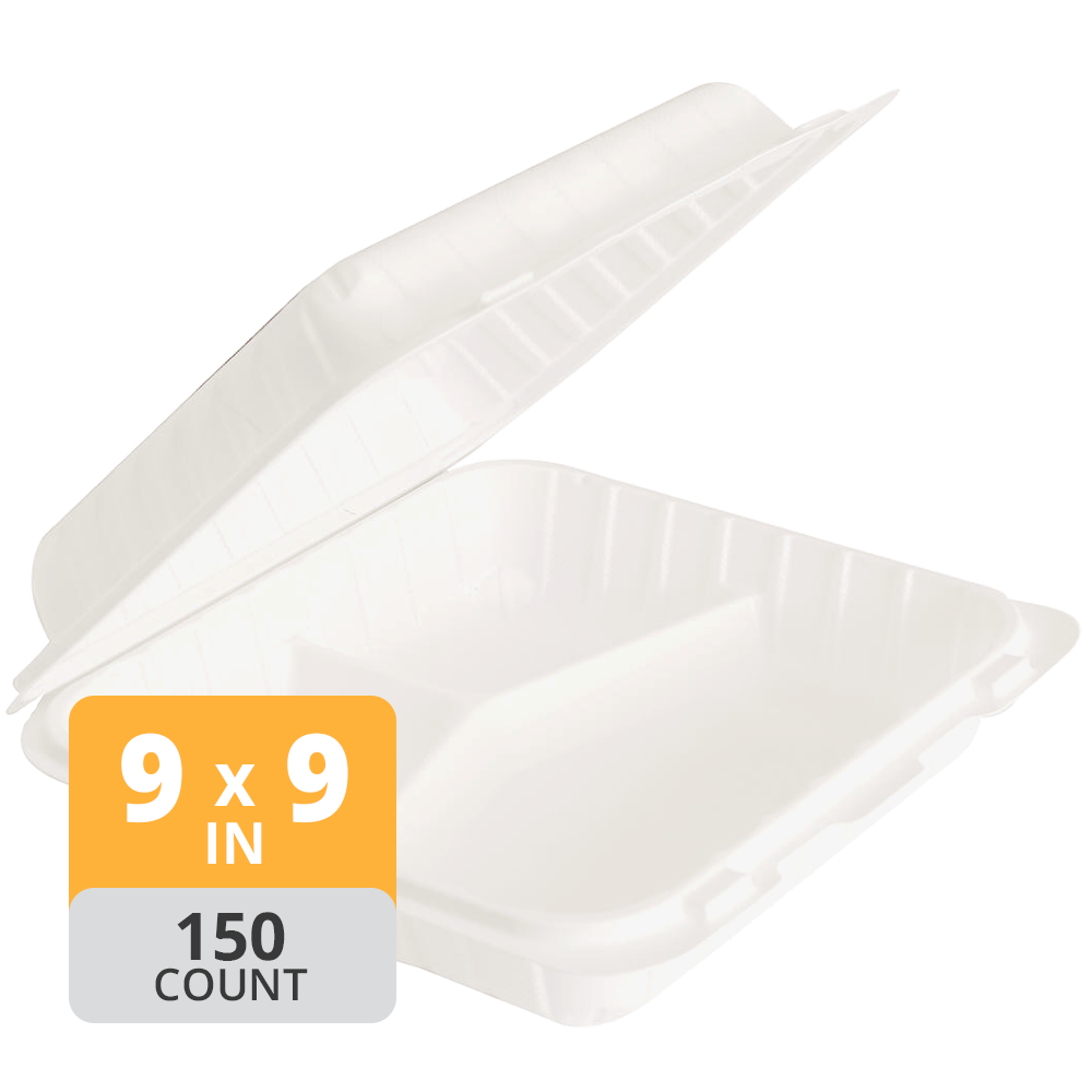 Aybak-93 Hinged PP 3-Comp Take-Out (9 x 9 x 3in), 150 Count