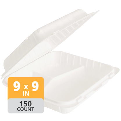 Aybak-93 Hinged PP 3-Comp Take-Out (9 x 9 x 3in), 150 Count