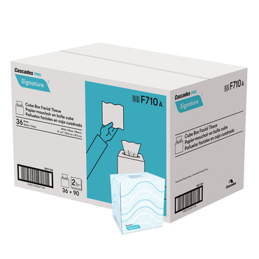 Cascades F710 Signature Facial Tissue Cube Box (2-Ply, 90 Sheets), 36 Boxes