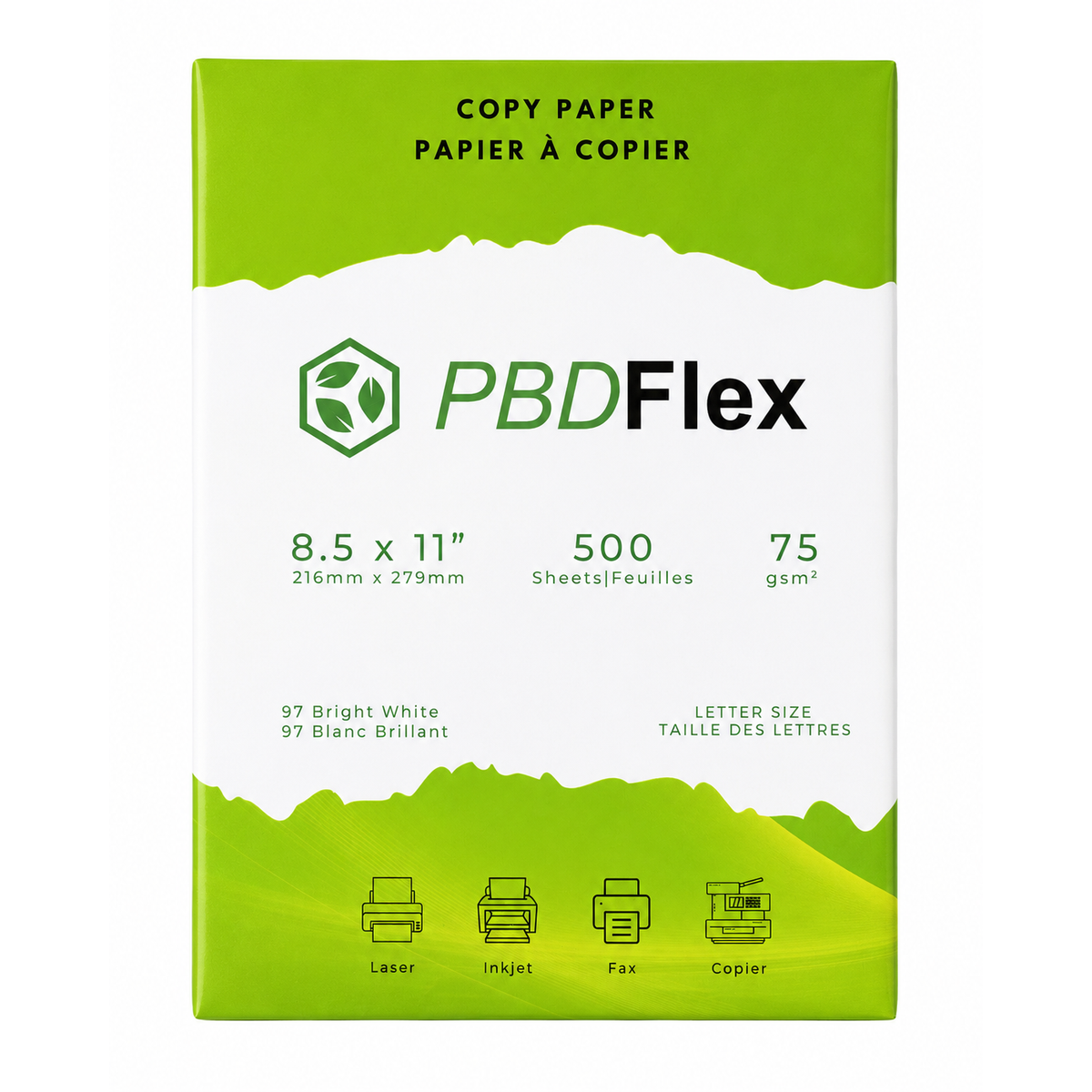 PBD Flex Economy Copy Paper – Letter (8.5" × 11") – 20lb – 10 Reams (5,000 Sheets)