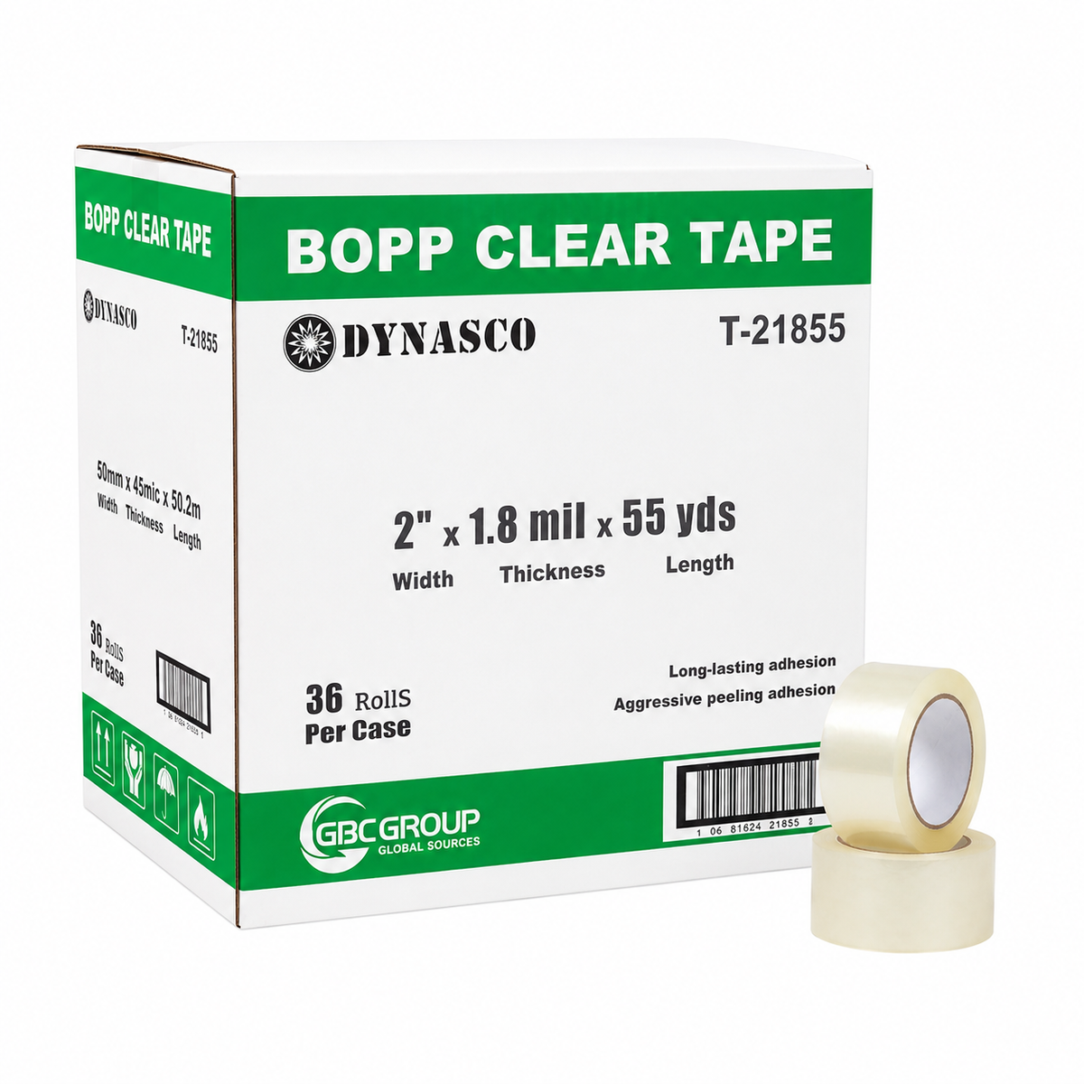 Dynasco BOPP Clear Tape (2" x 1.8mil x 50.2m), 36 Rolls