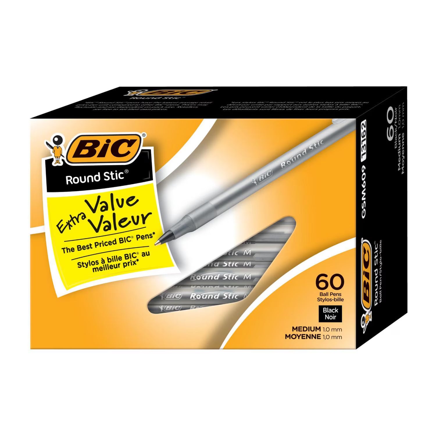 BIC Round Stic Black Ballpoint Pens (Medium-Point 1.0mm), 60 Count