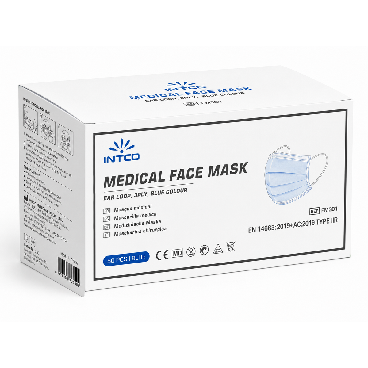 Intco Medical Face Mask Type IIR, 50 Masks/Box