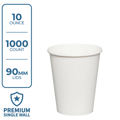 Premium Coffee Cup (10oz, Single-Wall, White) 1000 Count