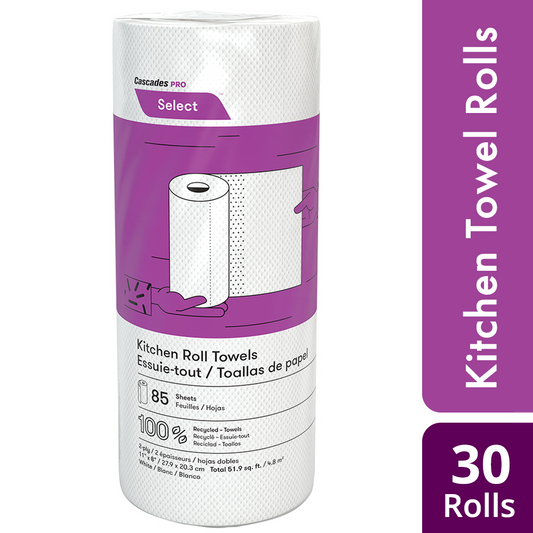 Cascades K085 Kitchen Roll Towel (2-Ply, 11in x 8in, 85 Sheets), 30 Rolls
