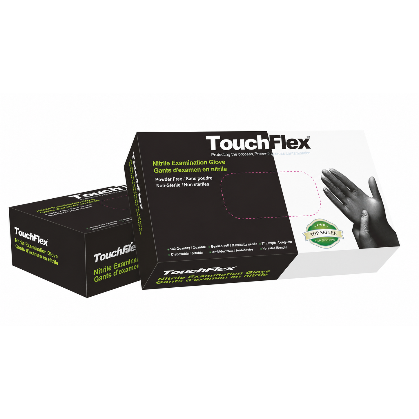 TouchFlex Nitrile Examination Gloves (Black, 5mil, Powder-Free), 100 Count
